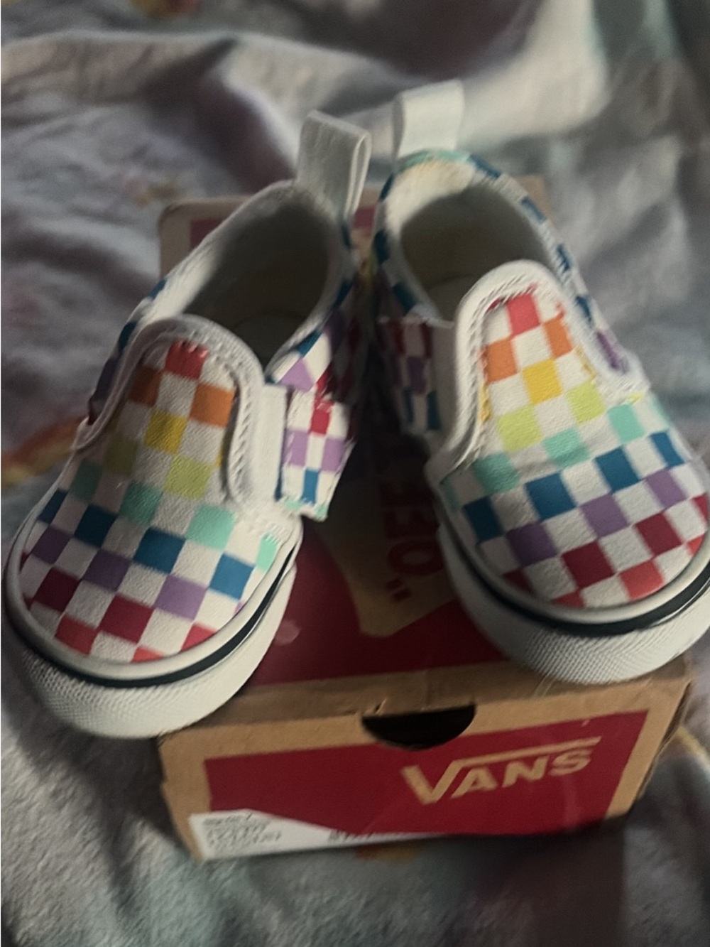 Vans Kids Slip-On Rainbow Checkerboard Canvas Sneakers